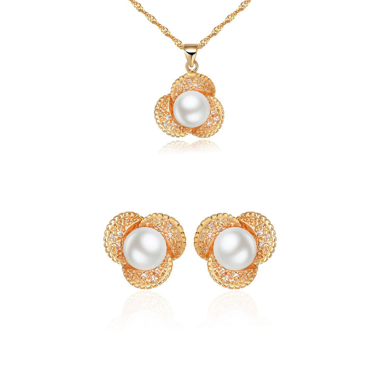 Jewelry Manufacturer 925 sterling silver Pearl Jewelry Set Sliver Necklace Ring Gold Plated(图1)