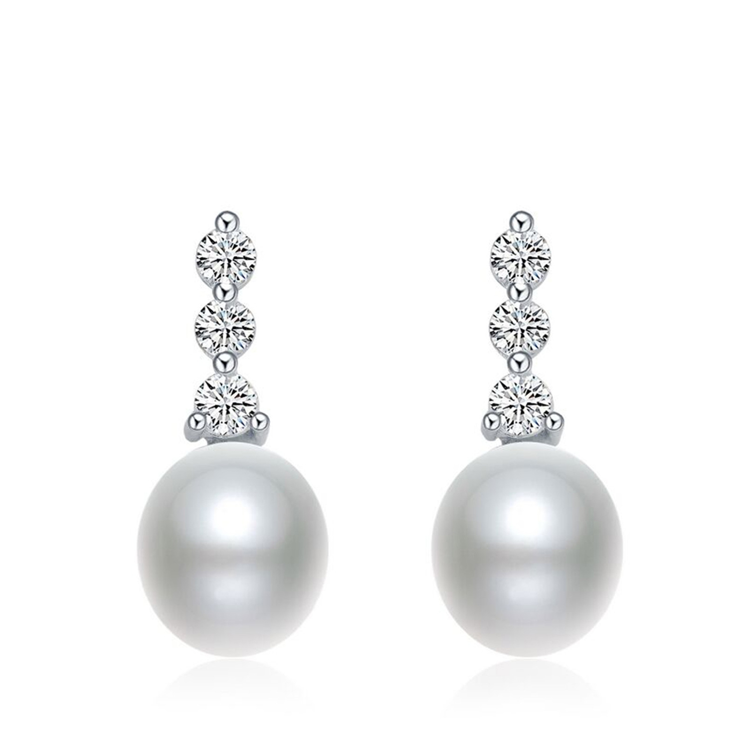 925 Sterling Silver White Cultured Pearl Drop Earrings Pendant pearl Necklace Wedding Jewelry Sets(图2)