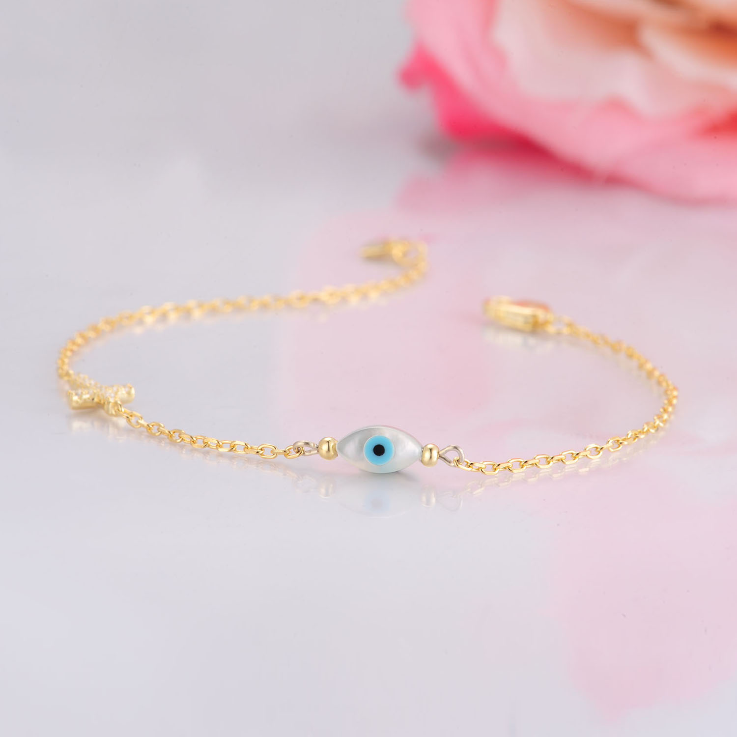 Jewelry Factory 925 sterling Silver 18K Gold Plated Bracelet blue eye CZ bangle for Women Girls(图2)