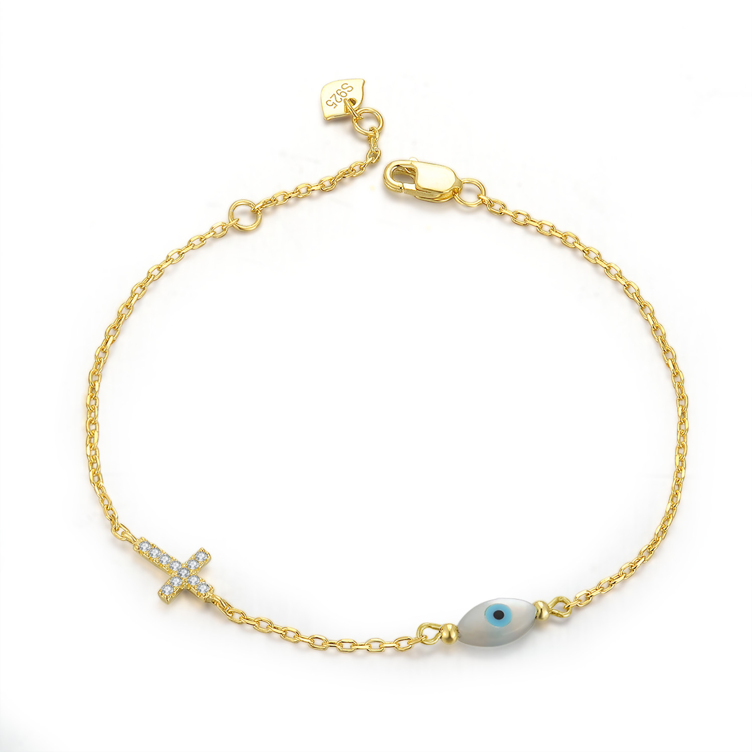 Jewelry Factory 925 sterling Silver 18K Gold Plated Bracelet blue eye CZ bangle for Women Girls(图1)