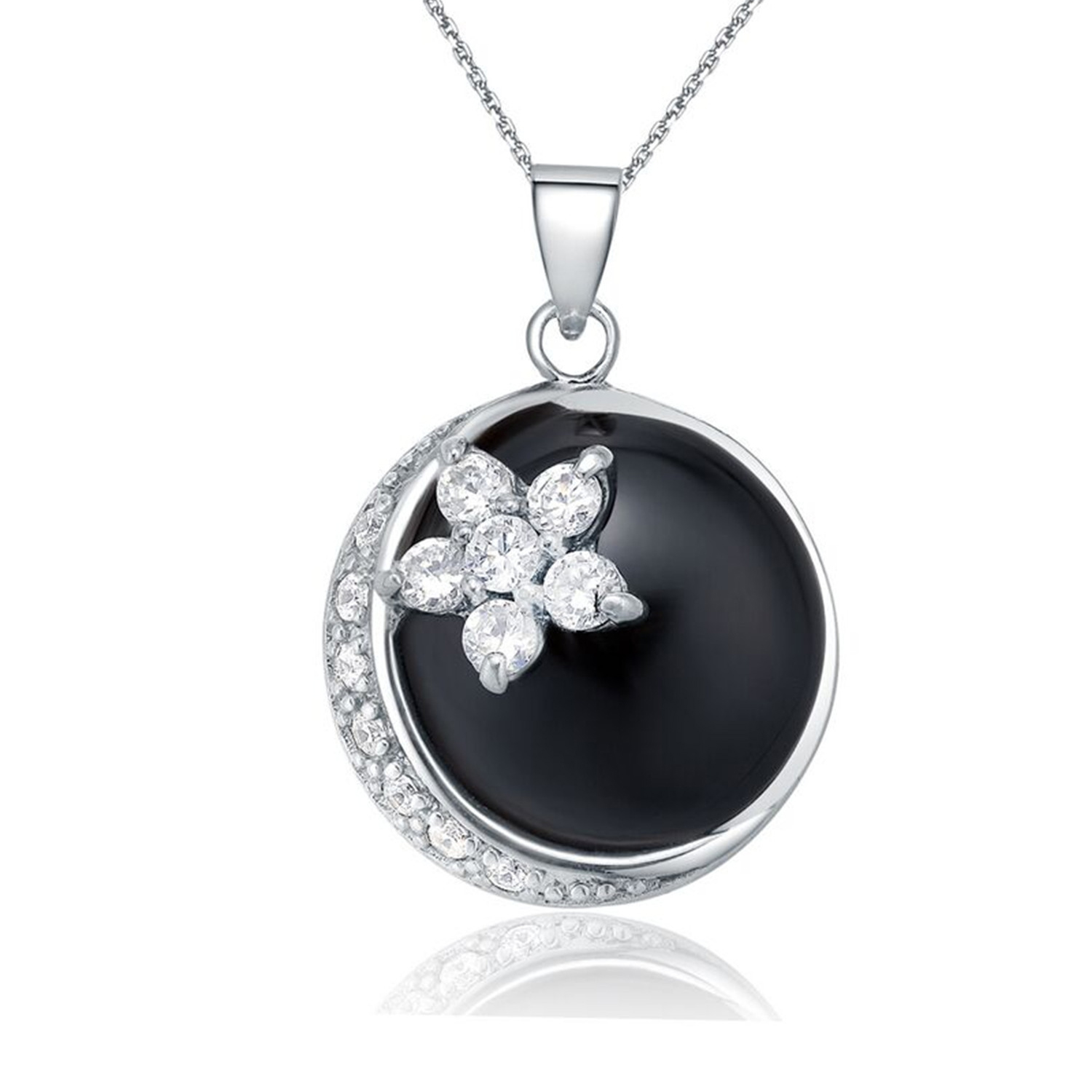 Elegant 925 Sterling Silver Black Agate And White Cubic Zircon Necklace pendant Hook Earrings Jewel(图2)
