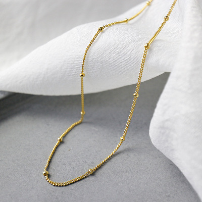 custom simple 925 sterling silver necklace gold plated necklace bead chain station necklace for girl(图2)