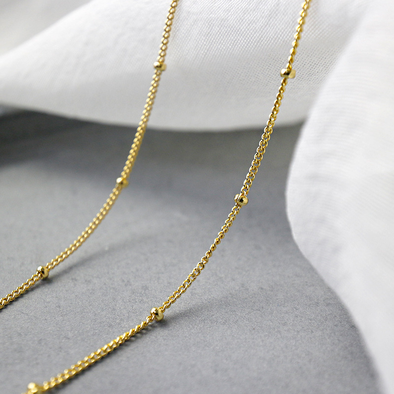 custom simple 925 sterling silver necklace gold plated necklace bead chain station necklace for girl(图1)