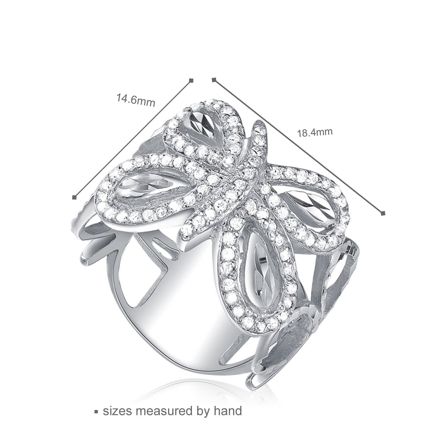 Manufacturer Sterling Silver Rings Rhodium Plated Butterfly CZ Party Wedding Ring jewelry(图2)