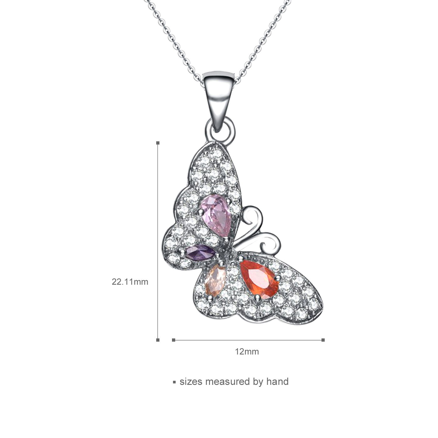 Dainty Women Jewelry Butterfly Pendant Wholesale Rhodium Plated Zircon Colorful Butterfly Necklace(图2)