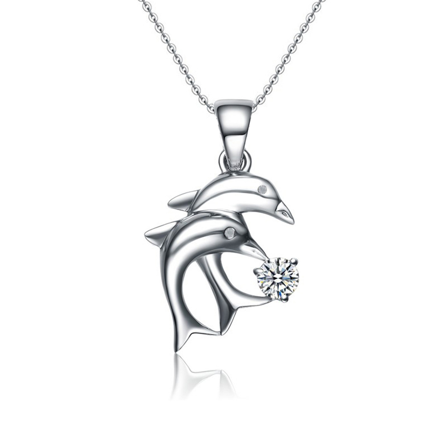 Customize Fashion 925 Silver Two Dolphins Pendant Necklace Cross Chain Necklaces for women gift(图1)