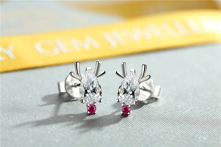 Christmas jewelry deer earrings  925 sterling silver cubic zirconia rhodium plated stud earring christmas earrings