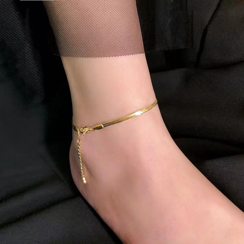Women Minimalist Vintage Adjustable Foot Jewelry 18K Gold Plated Snake Bone Chain Anklet(图1)