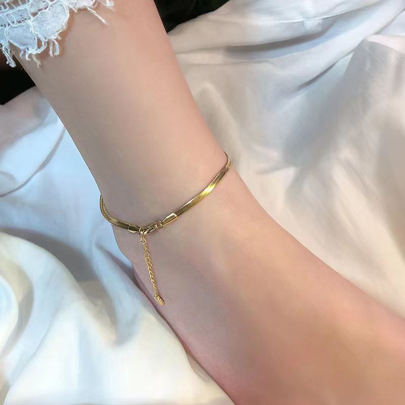 Women Minimalist Vintage Adjustable Foot Jewelry 18K Gold Plated Snake Bone Chain Anklet(图3)