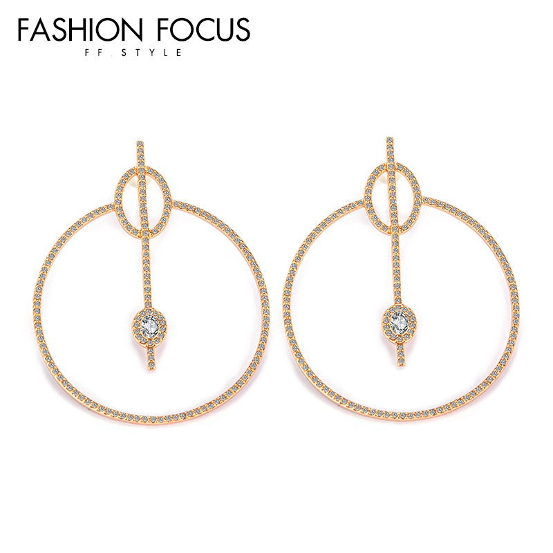 Fashion Personalized CZ Brass 18K Gold Plated Women Jewelry Cubic Zirconia Oversize Hoop Earrings(图3)
