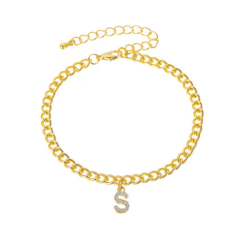  18K Gold Plated Women Custom Letter Personalized Name Jewelry Cuban Chain Anklet(图6)