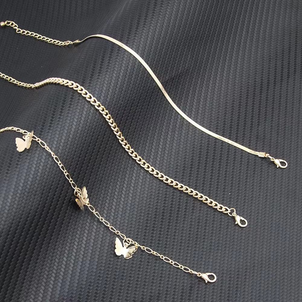 Multi-layer Cuban chain gold-plated butterfly pendant anklet(图4)