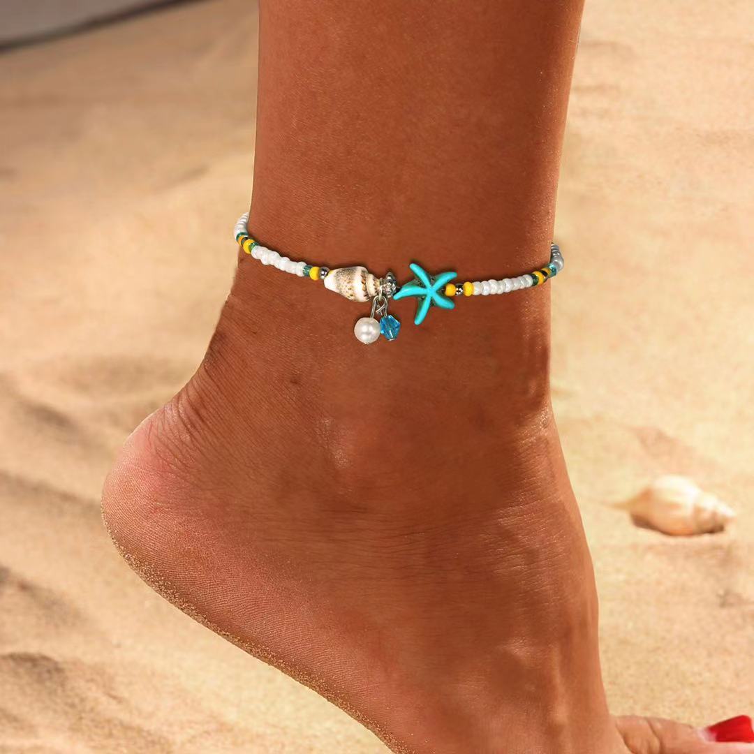 Wholesale Custom Adjustable Women Fashion Trendy Pearl Summer Barefoot Beach Jewelry Shell Beaded An(图1)