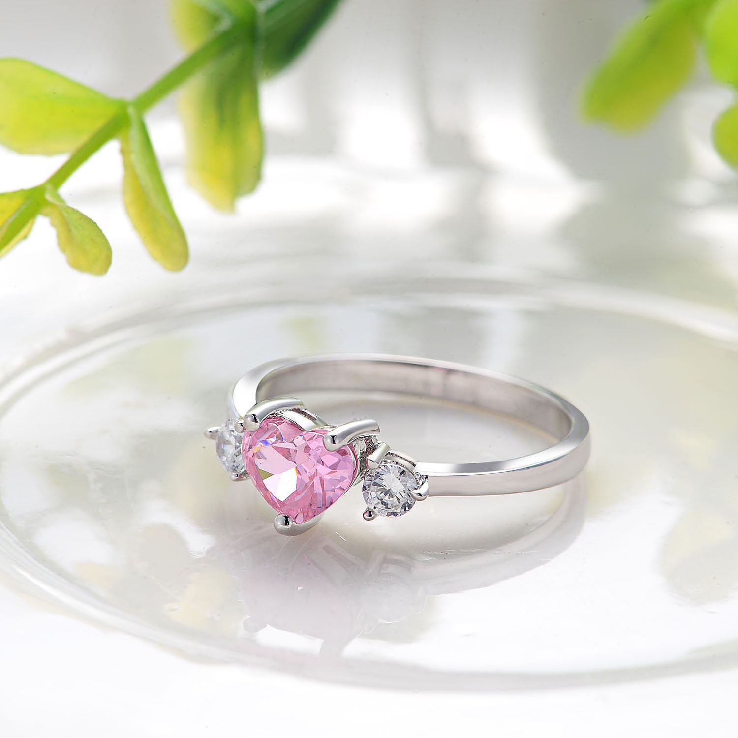 Classical Pink Cubic Zircon Wholesale Yellow Pink CZ Womens Jewelry Heart 925 Sterling Silver ring(图2)