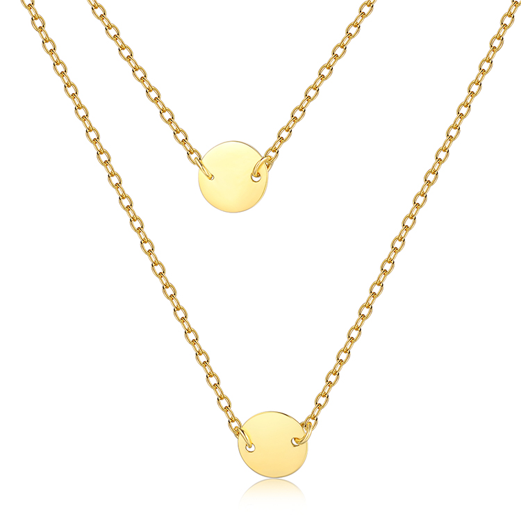 Happiness women Two Layer Gold Plated Layering Circle Round double row Coin Disc Pendant Necklace(图4)