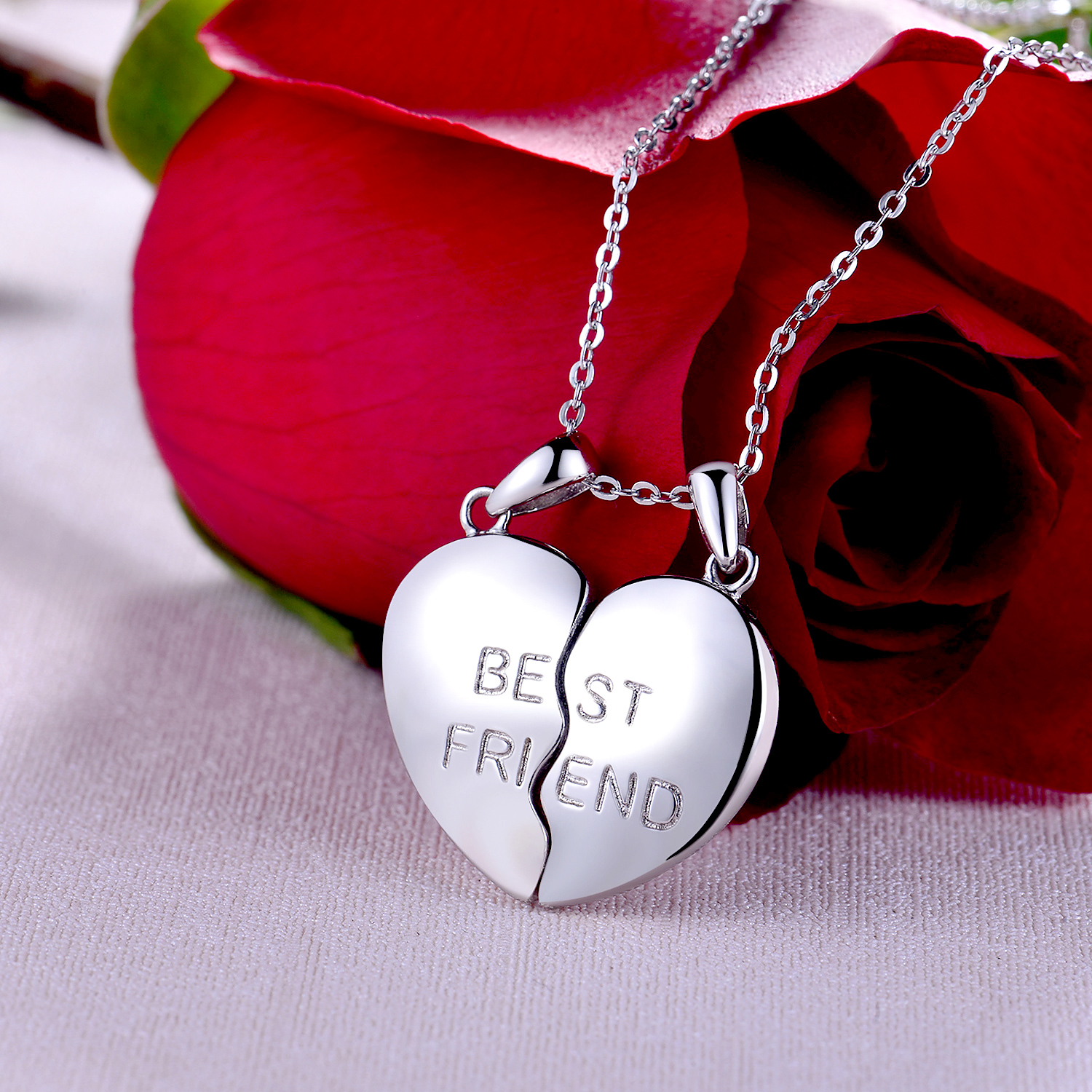 Customized Name Engraved Friendship jewelry 925 Sterling Silver Couple Broken Heart Pendant Necklace(图9)