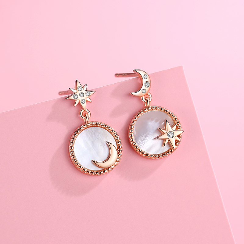 2021 gift fashion trendy earrings cute design star and moon earrings 925 silver female Earrings set(图3)