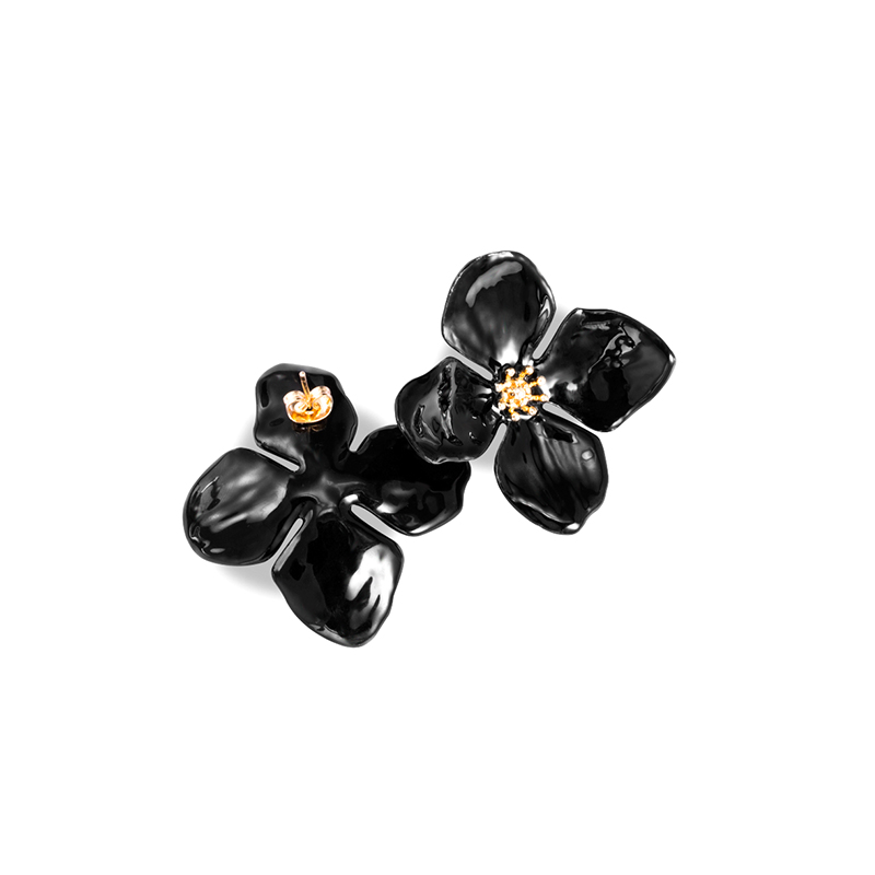 Fashion Black Flowers Earrings Design Brass Dark Style Elegant Female Gift Hot Sale Earring Jewelry(图6)