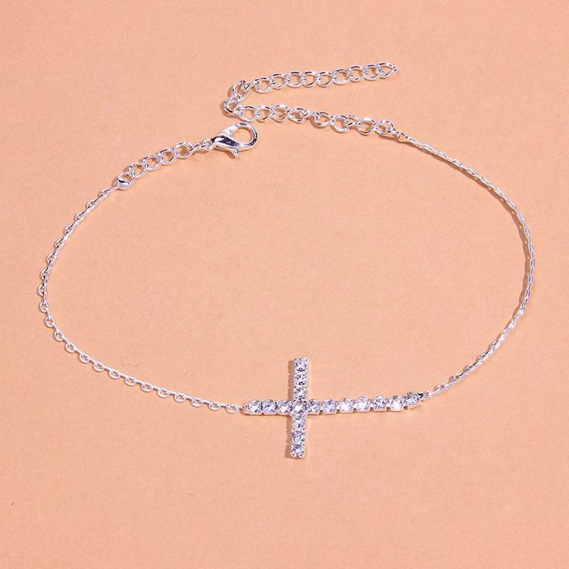 Fashion Charm Cross 18K Gold Plated Cubic Zirconia Anklets(图3)