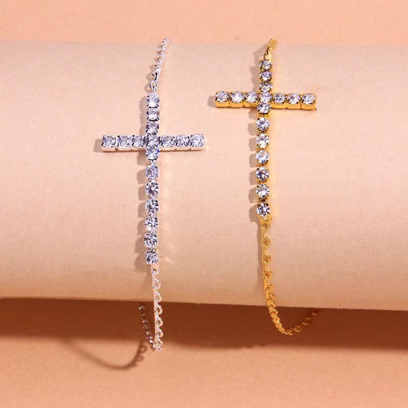 Fashion Charm Cross 18K Gold Plated Cubic Zirconia Anklets(图2)