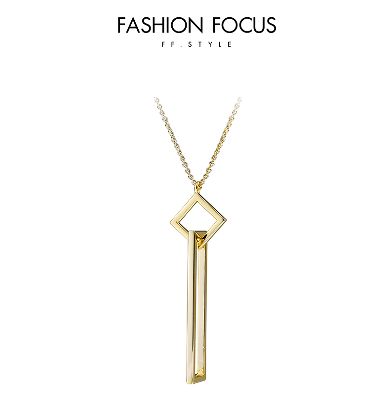 Custom popular pendant high quality s925 brass 14K gold plated  long drop chain Square necklace (图3)