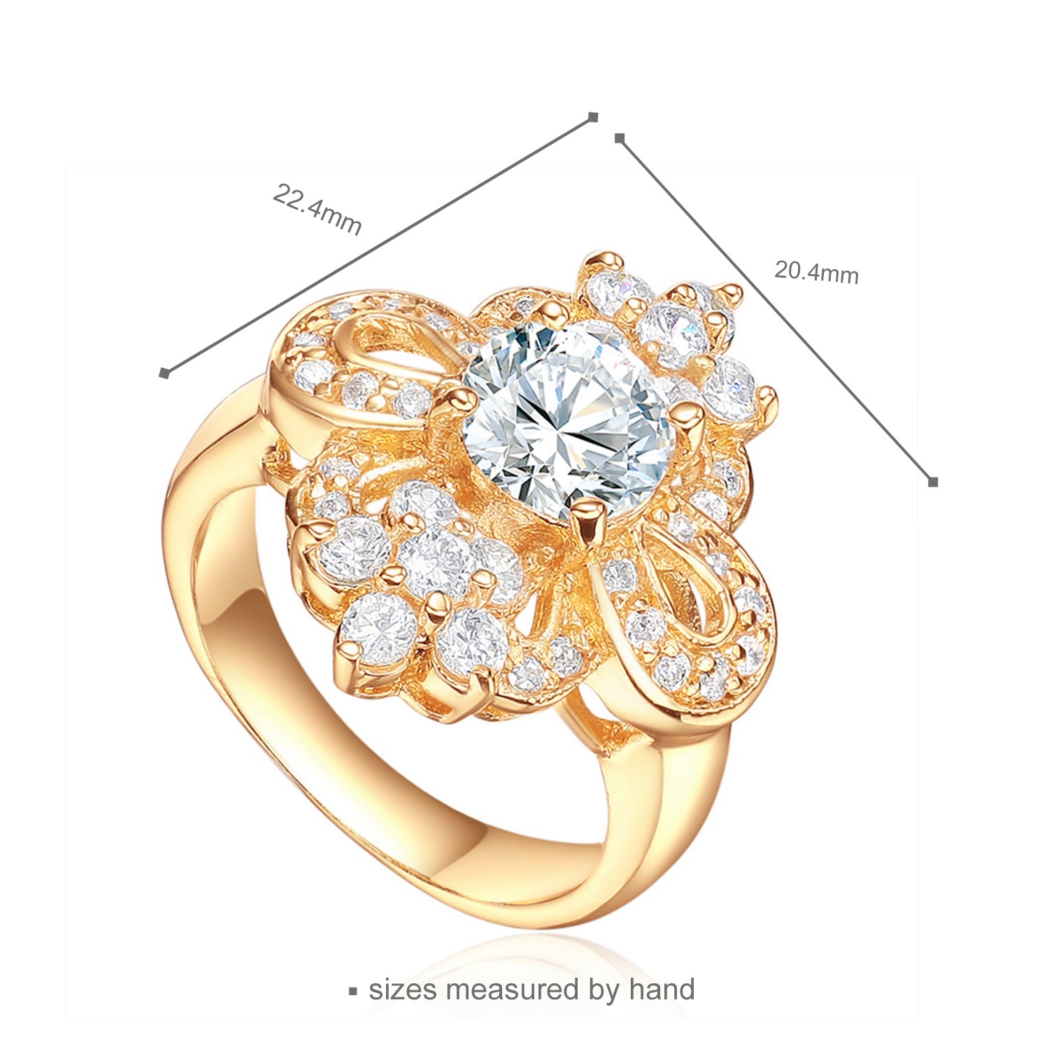 Fashion high quality gold plated women finger jewelry elegant zircon 925 sterling silver wedding rin(图2)