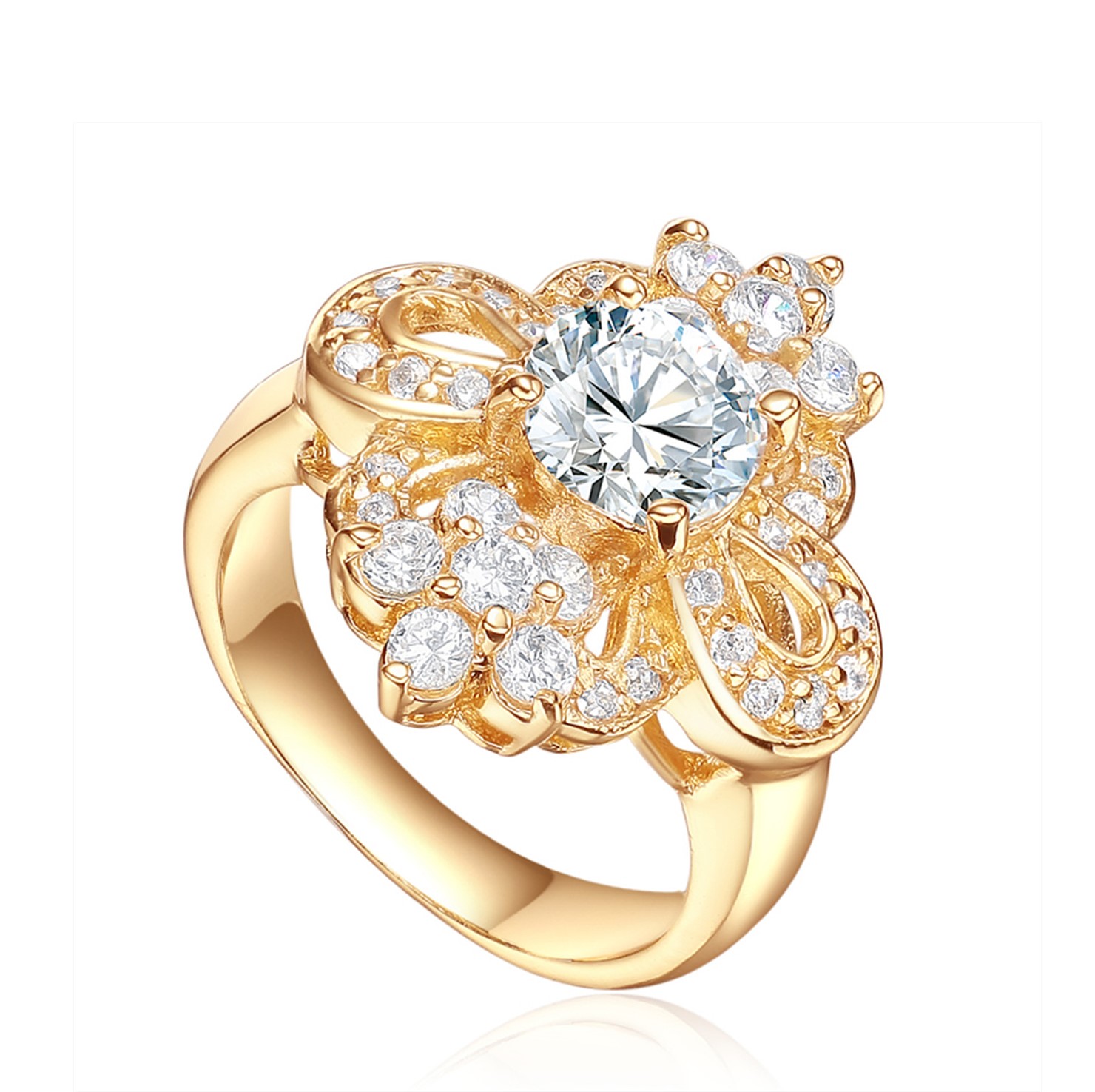Fashion high quality gold plated women finger jewelry elegant zircon 925 sterling silver wedding rin(图1)