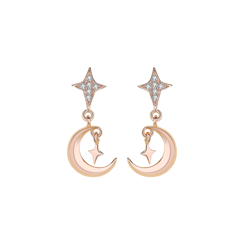 Wholesale Trendy Custom Designer Women Jewelry 925 Sterling Silver Gold Plated Fashion CZ Gift Girl Cute Moon Earrings