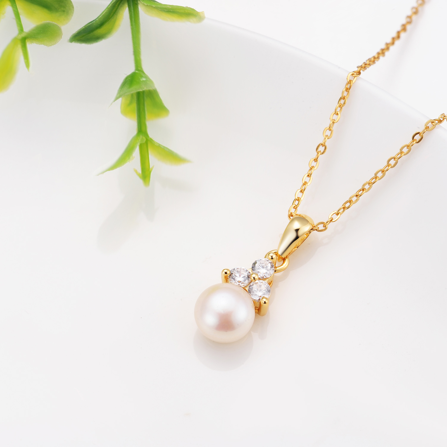 Sterling SilverGold Plated jewelry Zirconia Freshwater Cultured Natural Real Pearl pendant Necklace (图2)