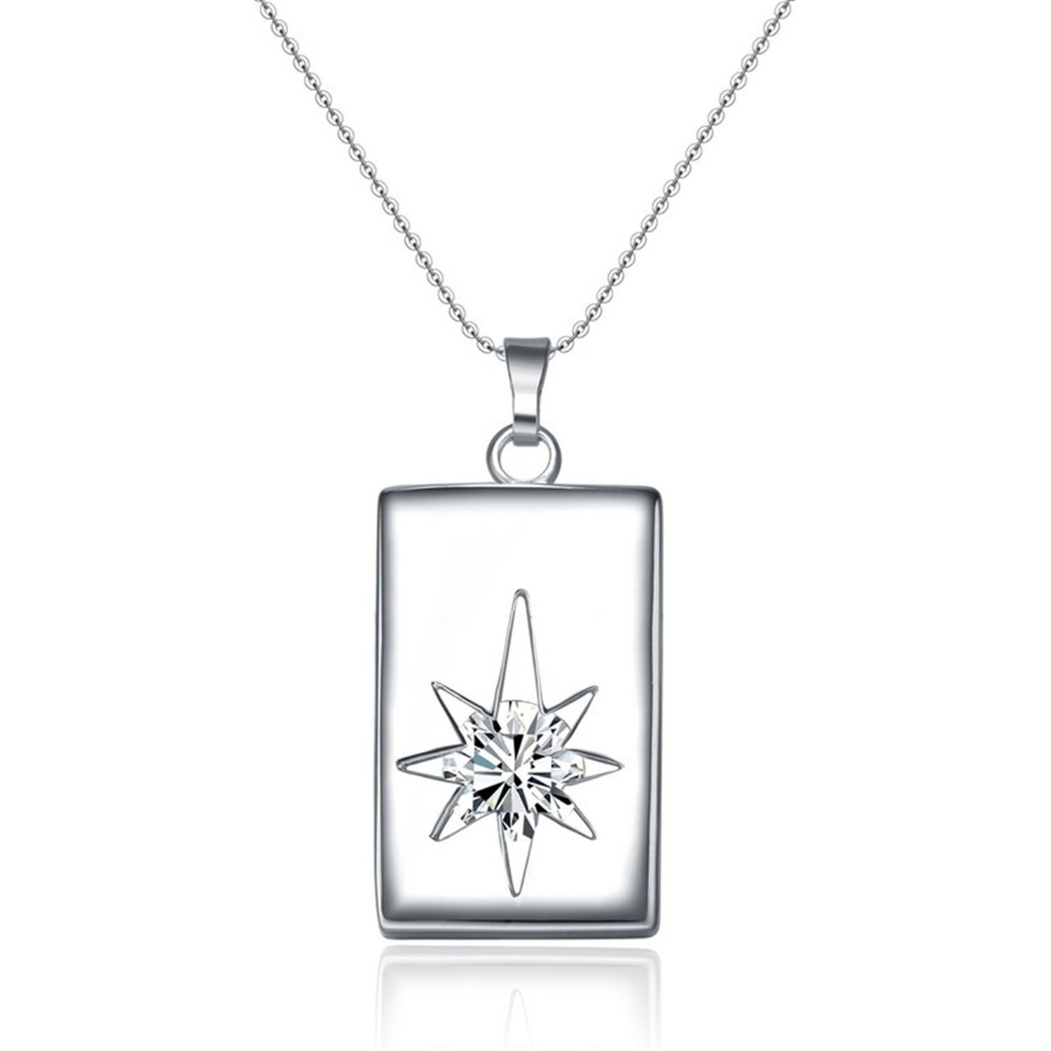 Wholesale  Classy Rhodium Plating CZ Jewelry 925 Sterling Silver Rectangle Pendant Necklace(图3)