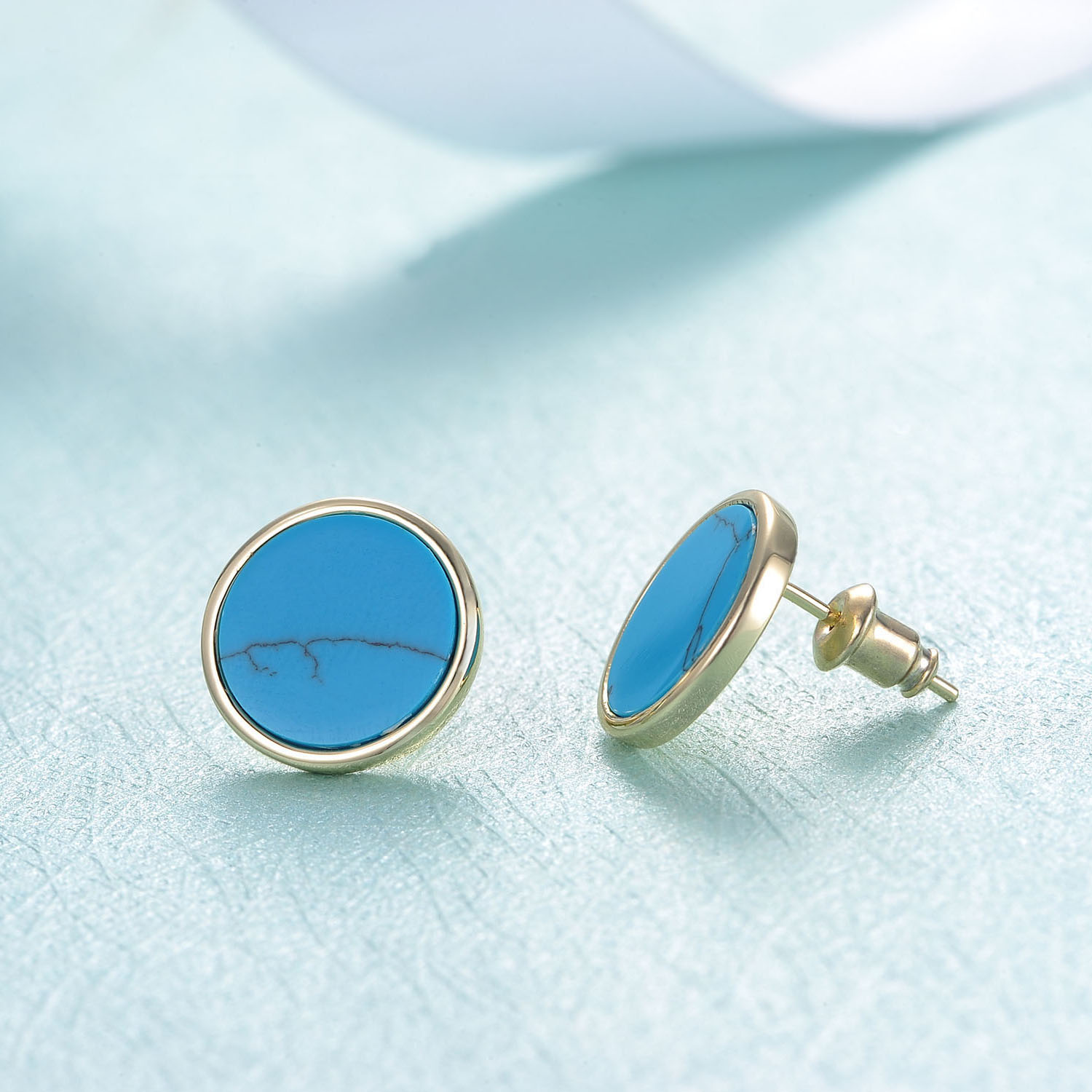 2021 Fashion Jewelry Blue Round Stone Brass Gold plated Earring Stud Jewelry(图3)