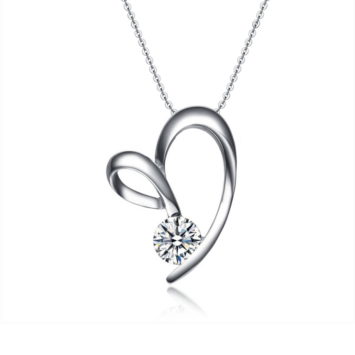 Engagement Gift Jewelry Manufacturer 925 sterling silver cubic zirconia heart pendant necklace(图4)