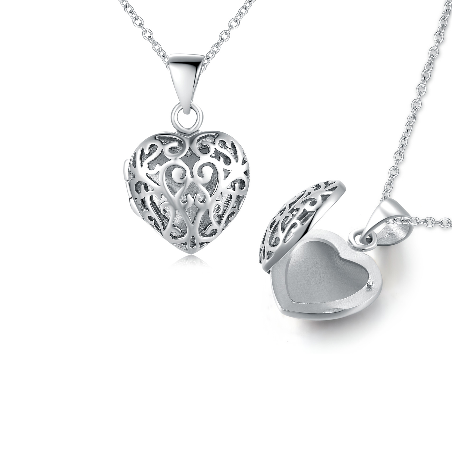  Manufacturer hot sale  925 Silver personalized Photo Locket hollow heart shape pendant necklace  (图3)