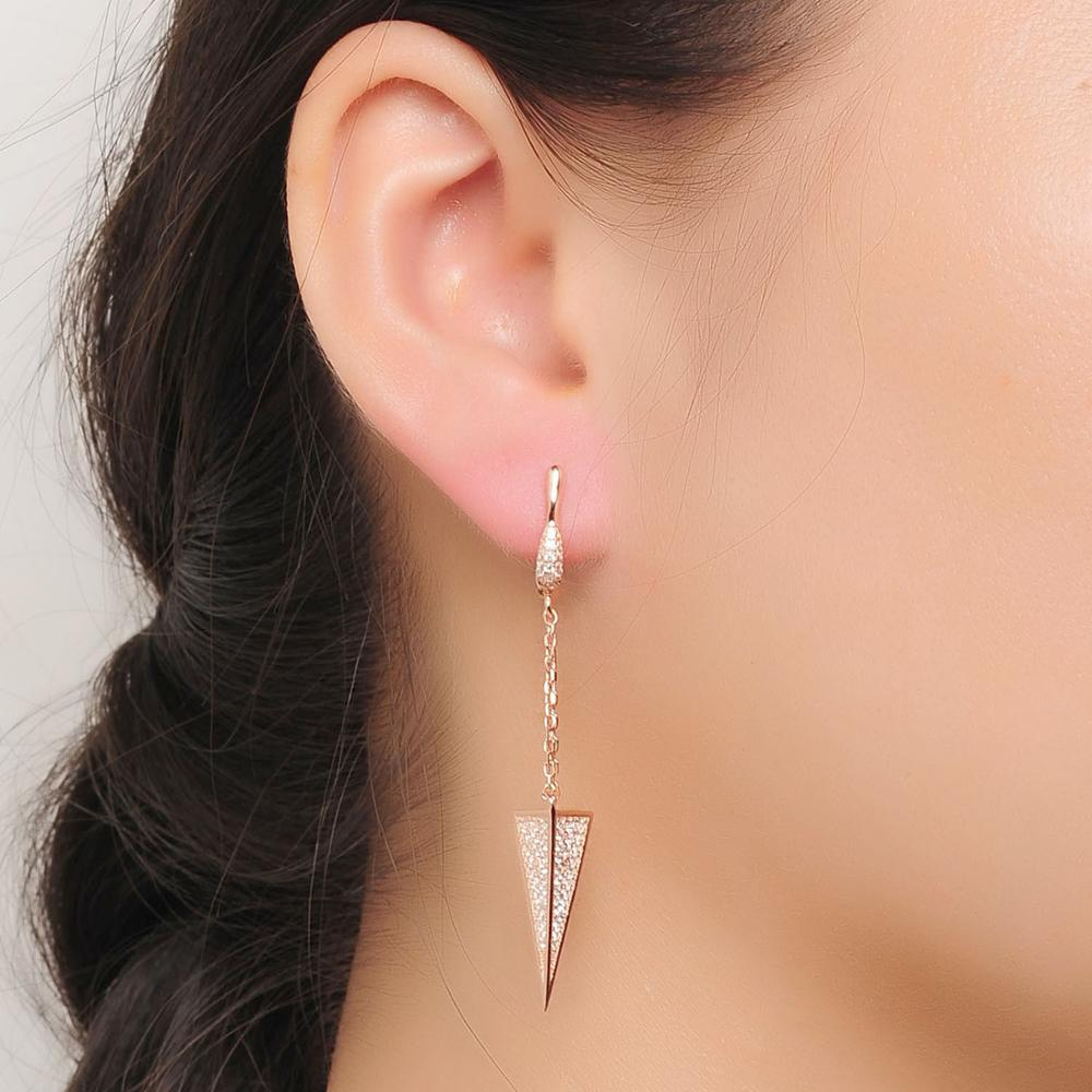 Wholesale Vendor Jewelry Earrings 925 Sterling Silver Rose Gold Plated Triangle Shape Drop Earring(图4)