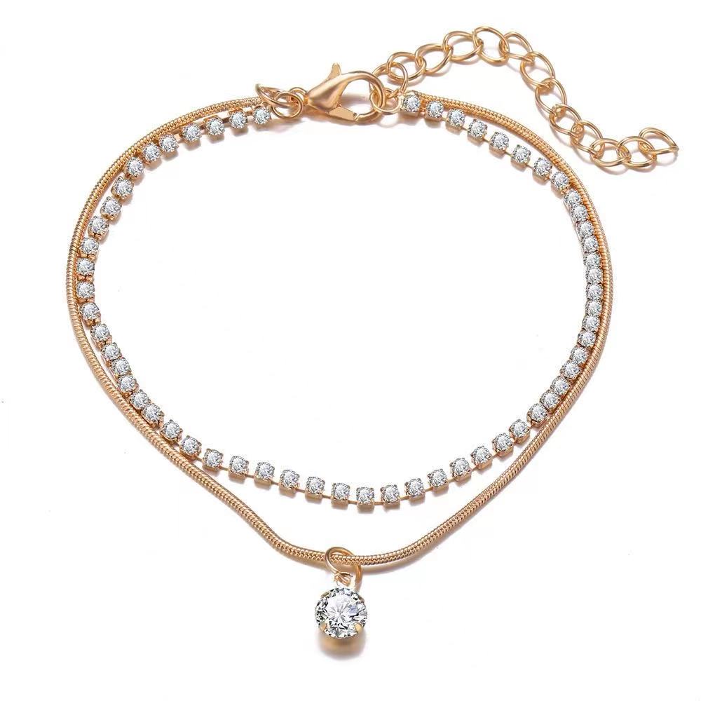 Adjustable Gold Plated Multilayer Cubic Zirconia Tennis Chain Foot Jewelry Anklet(图5)
