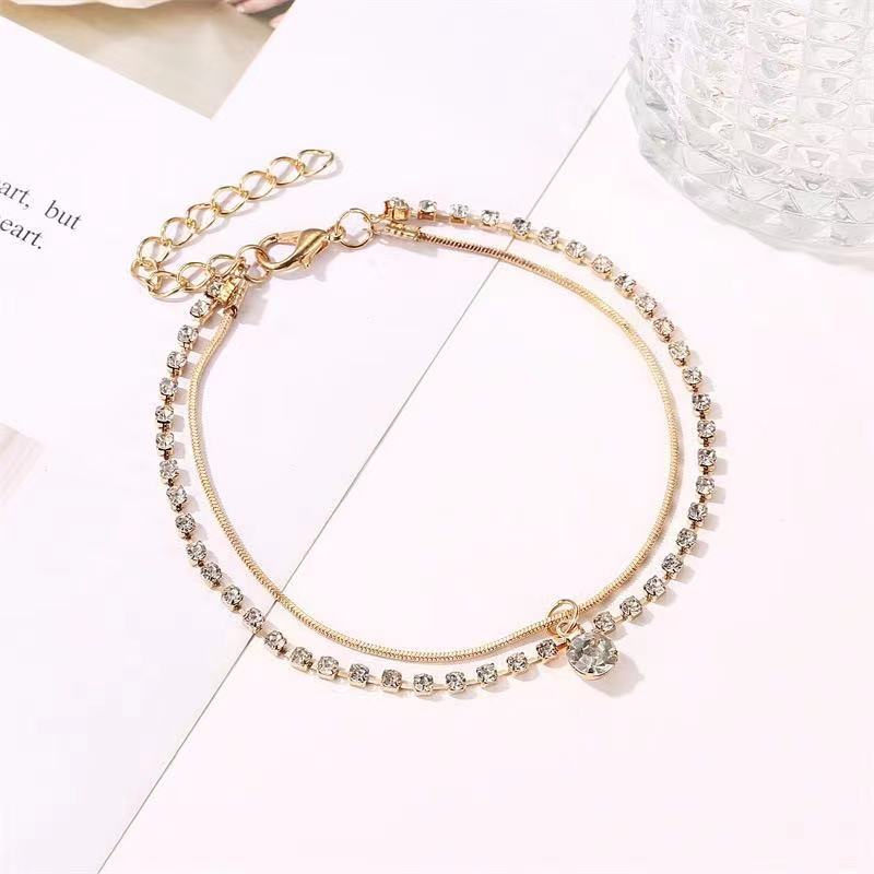 Adjustable Gold Plated Multilayer Cubic Zirconia Tennis Chain Foot Jewelry Anklet(图3)