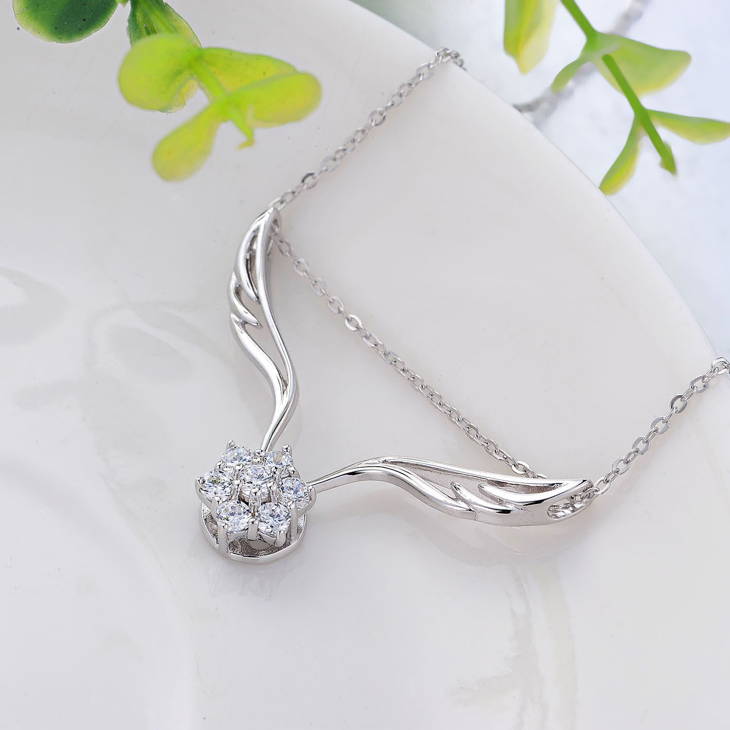  Nickel-Free Lead-Free jewelry 925 Sterling Silver cross chain Cubic Zirconia Wing Pendant Necklace(图4)