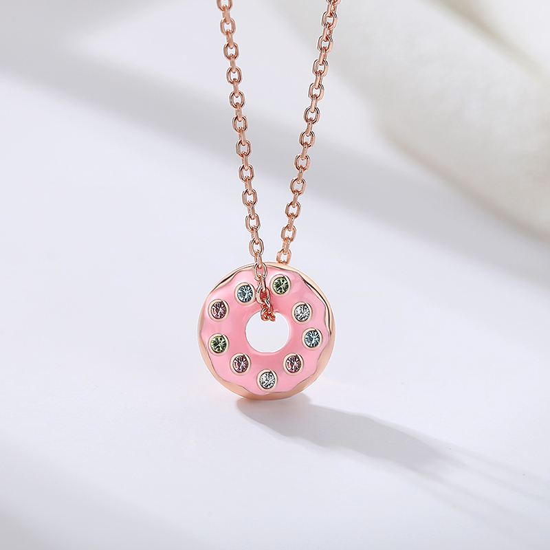 wholesale Customized 925 Sterling Silver Rose Gold Plated Colorful Cute Donut Pendant Necklace(图7)