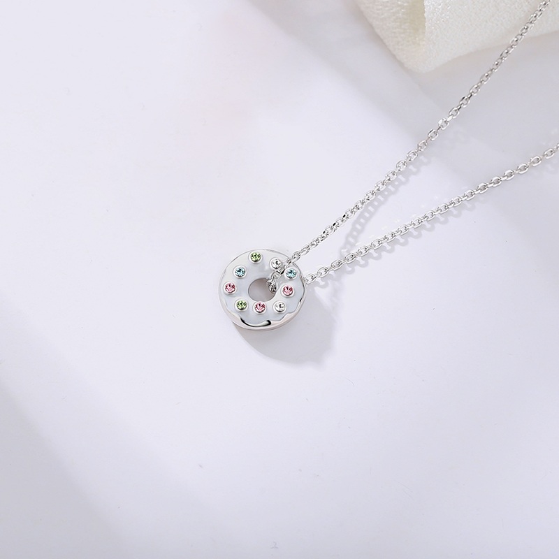 wholesale Customized 925 Sterling Silver Rose Gold Plated Colorful Cute Donut Pendant Necklace(图4)