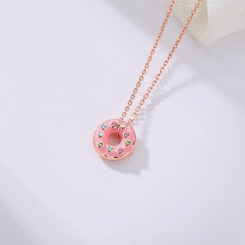wholesale Customized 925 Sterling Silver Rose Gold Plated Colorful Cute Donut Pendant Necklace(图5)