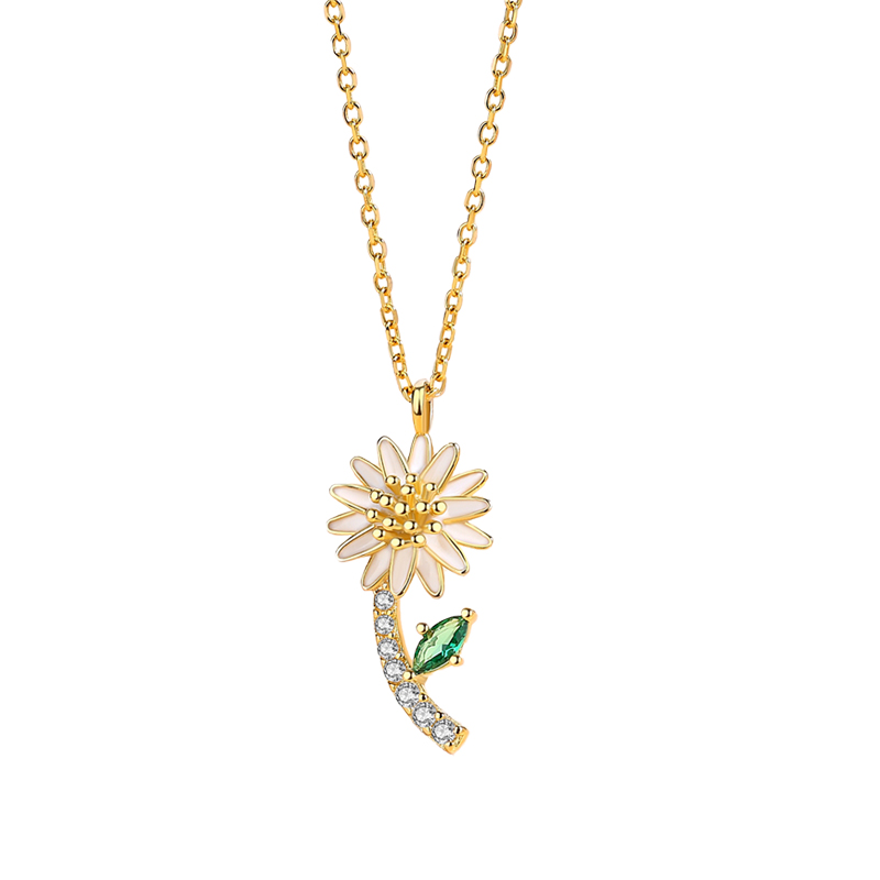 925 Sterling Silver 18K Gold Plated Cubic Zirconia Adjustable Chain Daisy Flower Pendant Necklace(图4)