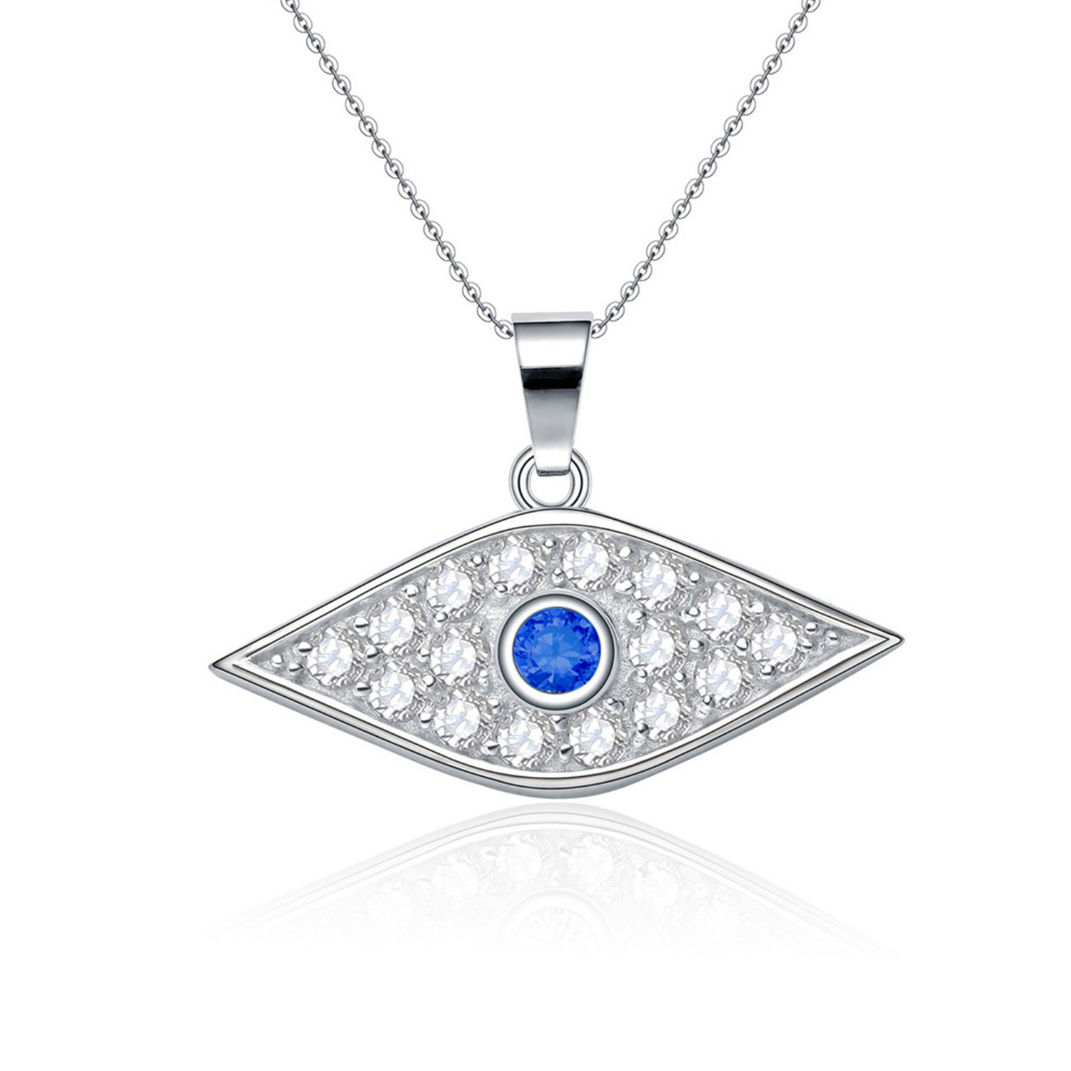 Factory Necklace Jewelry women 925 Sterling Silver Cubic Zirconia Blue White CZ Pendant Eye Necklace(图4)