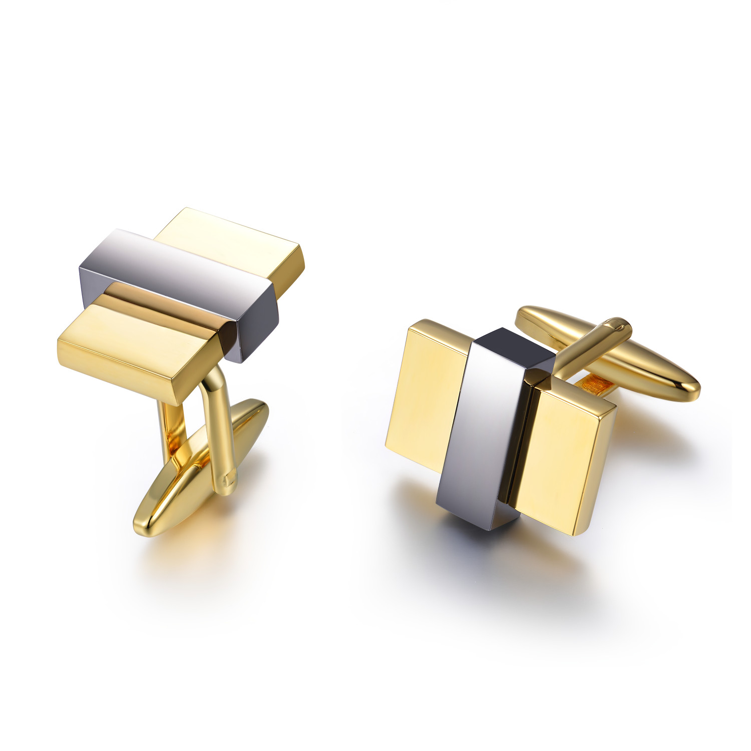 Classic High Polished Cufflink 925 Sterling Silver Cufflink Gold And Rhodium Plated Jewelry(图1)
