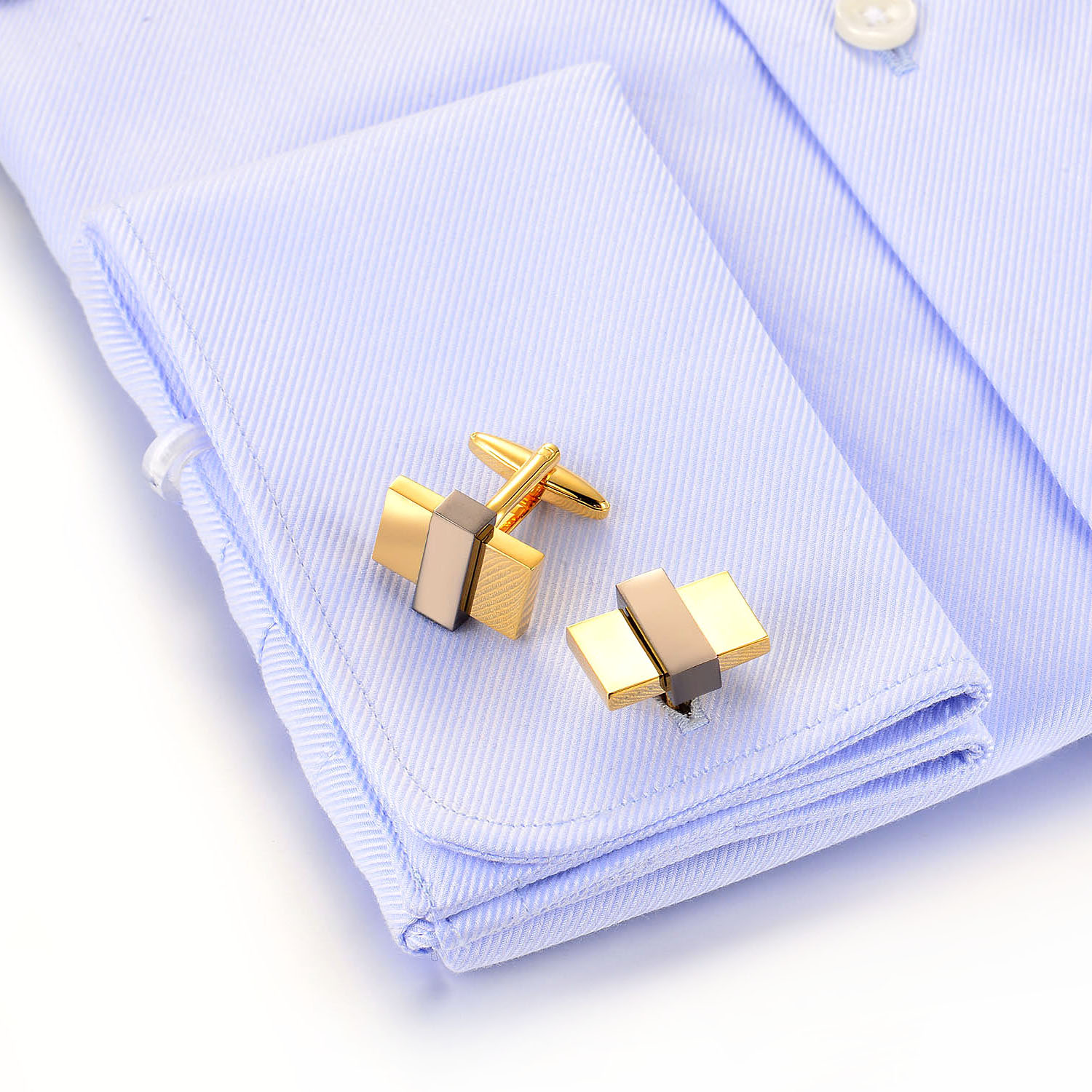 Classic High Polished Cufflink 925 Sterling Silver Cufflink Gold And Rhodium Plated Jewelry(图3)