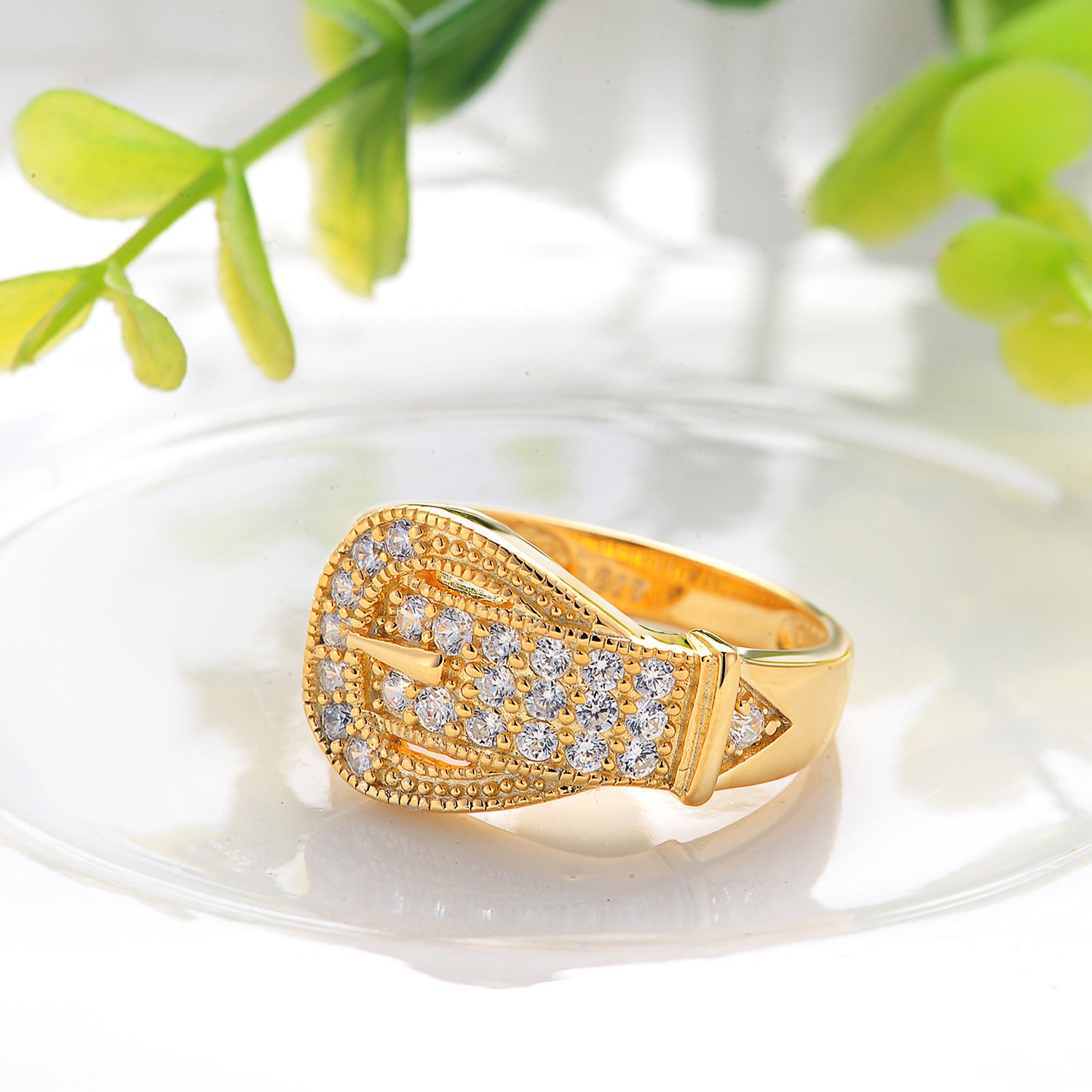 Yellow Gold Plated Fashion Brand Cubic Zirconia Jewelry 925 steling silver wedding Ring Women ring(图2)
