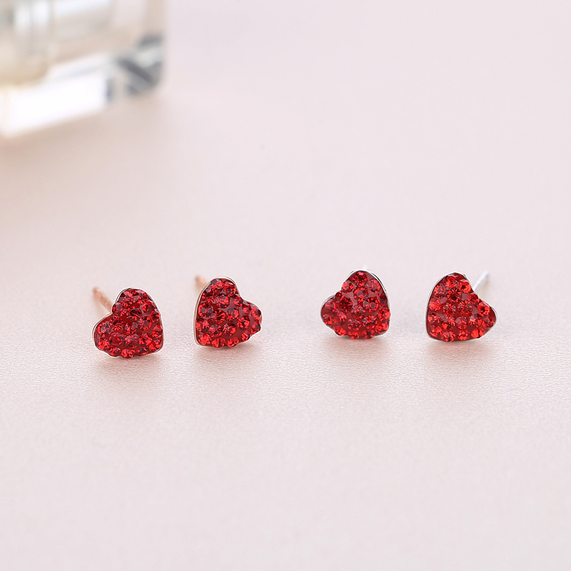 Factory Direct Sales Red CZ Bling 925 Sterling Silver Heart Earring Women Fashion Cute Earring Stud(图5)