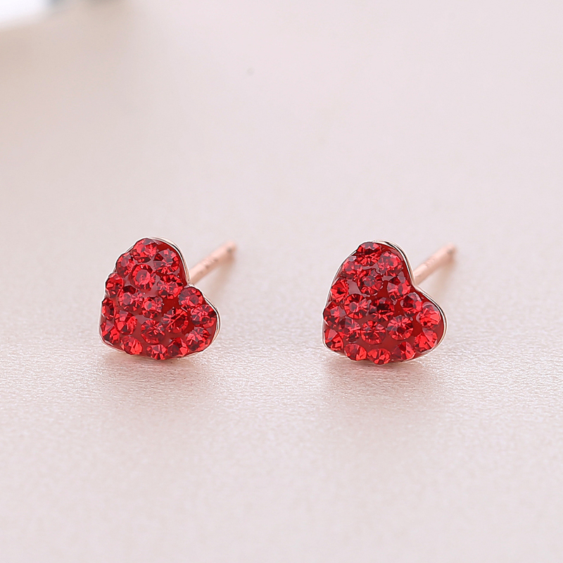 Factory Direct Sales Red CZ Bling 925 Sterling Silver Heart Earring Women Fashion Cute Earring Stud(图6)