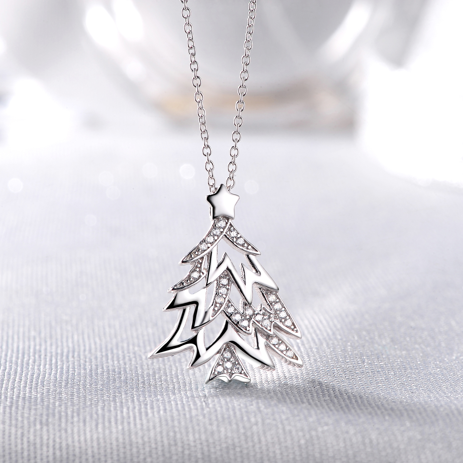 HIgh Quality Trendy Women Jewelry Cubic Zirconia 925 sterling silver necklaceChristmas Tree Necklace(图4)
