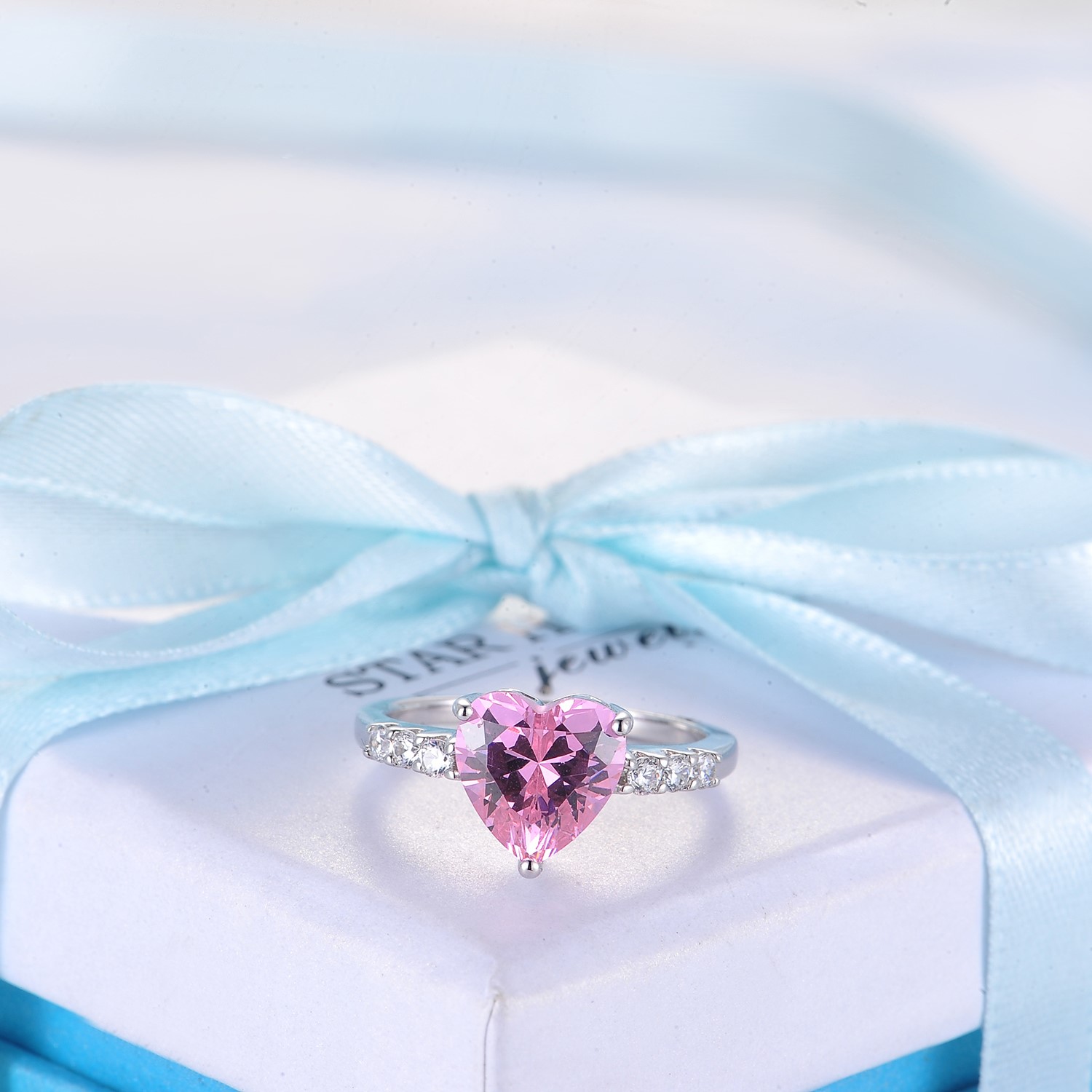 Fashion Anniversary Silver Zircon Jewelry Wedding Rings Love Heart Women Christmas Gifts ring(图2)