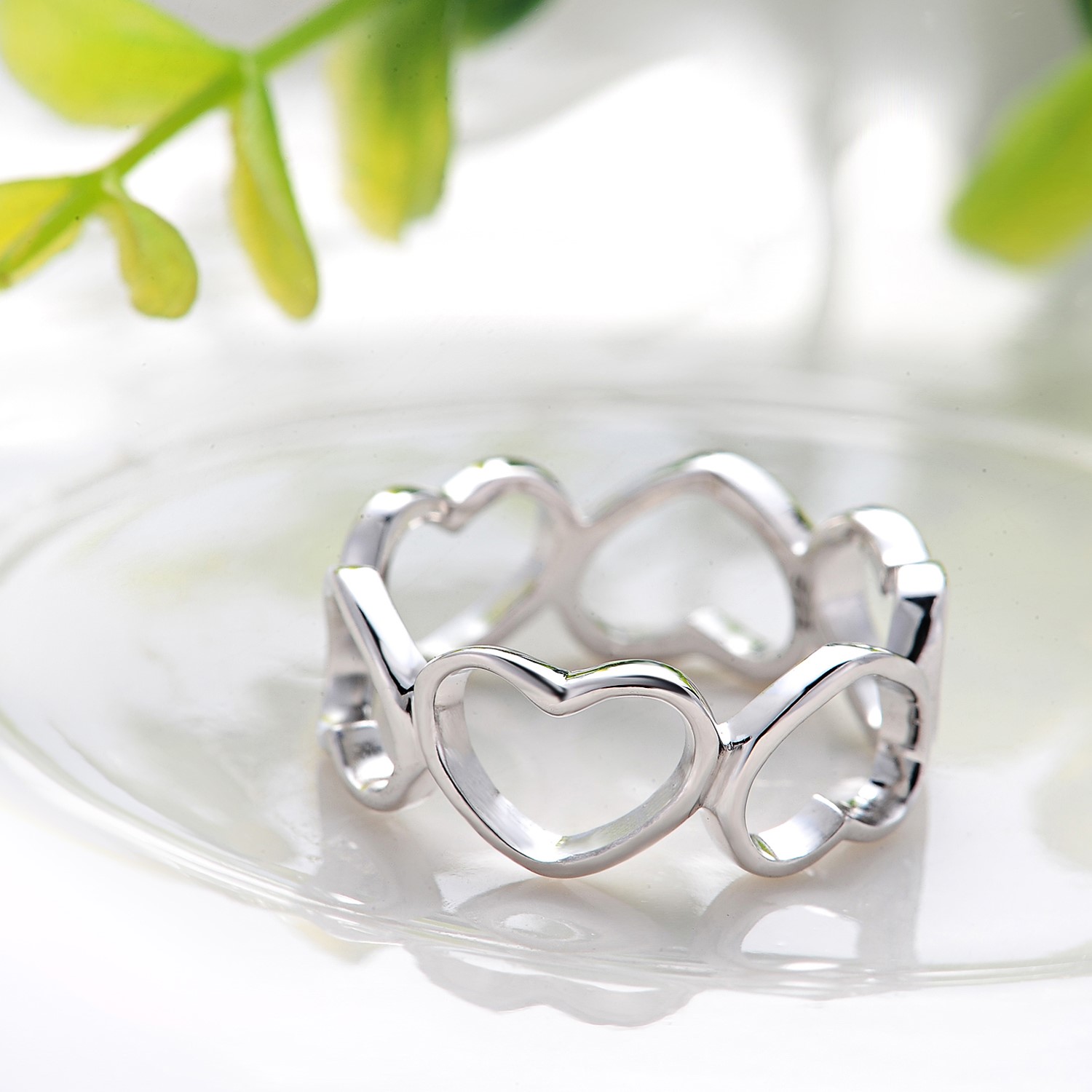925 Sterling Silver jewelry Simple Carve Heart Ring Wedding Band Eternity Hollow Women Ring gifts(图2)